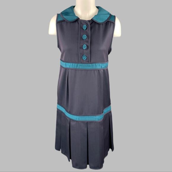 MARC by MARC JACOBS Size 6 Navy Teal Wool Corduroy Pleated Dress - Picture 1 of 5